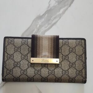 Gucci Monogram Beige and Brown Wallet